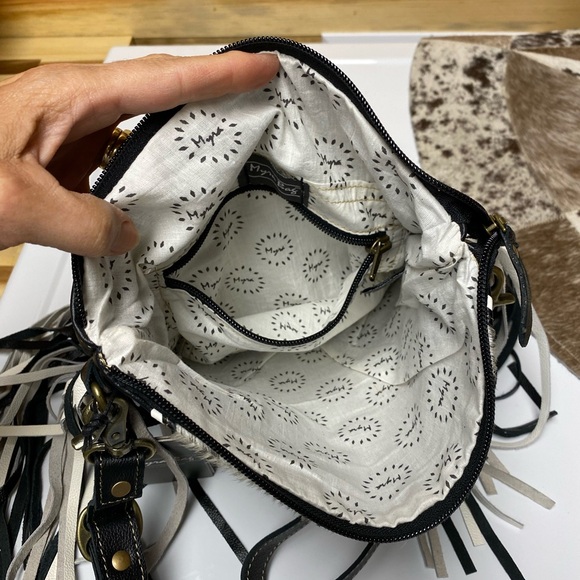 NWT Myra Bag Fringed Concealed-Carry Leather Bag in black and white. - Picture 10 of 14